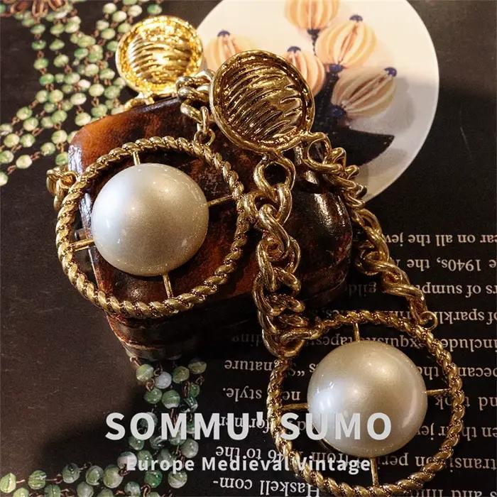 Clips d'oreilles antiques vintage avec franges en strass et longues boucles d'oreilles pendantes, alliage brossé, grandes boucles d'oreilles rondes rétro