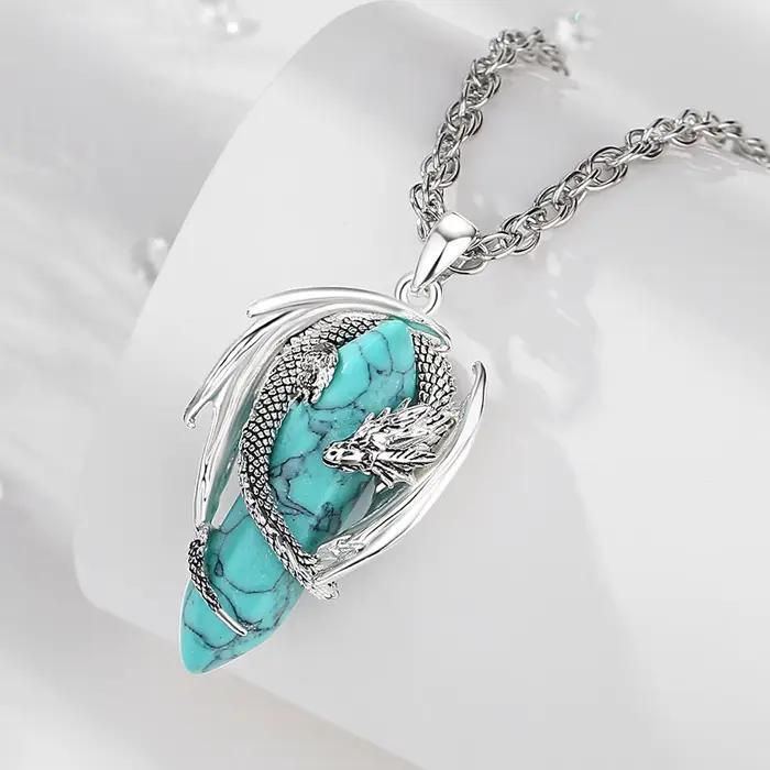 Pendentif Eudora Dragon en Obsidienne Naturelle et Pierres Précieuses pour Femmes Occasions Spéciales Protection et Beauté Intérieure
