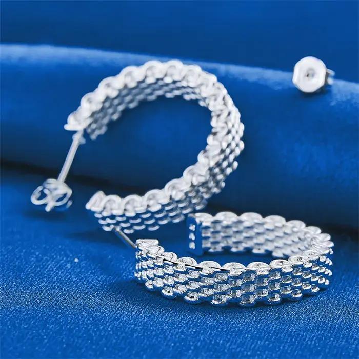 Boucles d'oreilles tressées en argent sterling 925 pour femmes, élégantes et modernes, idéales pour les occasions spéciales et les fêtes