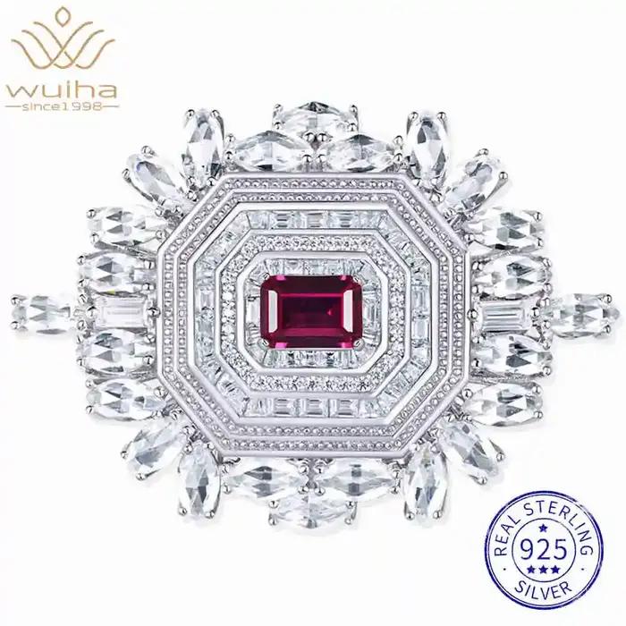 Wuiha 925 argent Sterling laboratoire saphir rubis haute teneur en carbone diamant pierres précieuses broche broches Corsage Cocktail collier bijoux fins