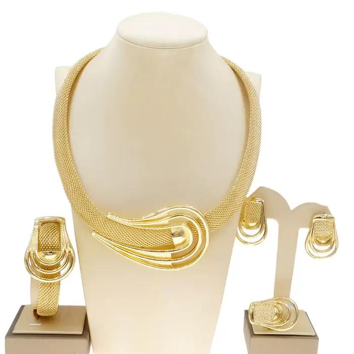 Ensemble de bijoux plaqué or italien pour femme, collier, pendentif délicat, accessoires de fête de