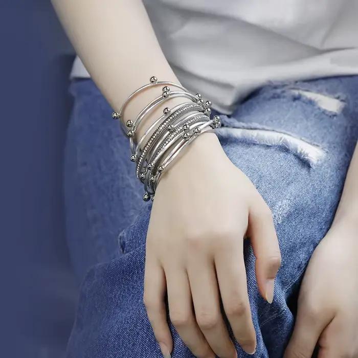 ALLYES – Bracelets en cuir à breloques en perles métalliques pour femmes et hommes, chaîne en cristal, bohème, multicouche, bijoux féminins