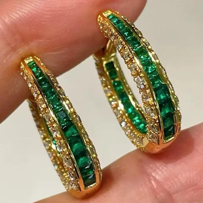 Boucles d'oreilles créoles vintage en argent sterling 925 serties d'émeraudes et de diamants pour femmes occasions spéciales mariage fiançailles