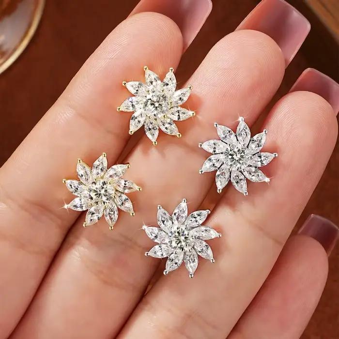 Rrjzz Parure de bijoux pour femme avec collier et boucles d'oreilles clous, Moissanite couleur D taille Marquise 5mm 6mm, Zircon 5A, Halo Tournesol, Cadeaux
