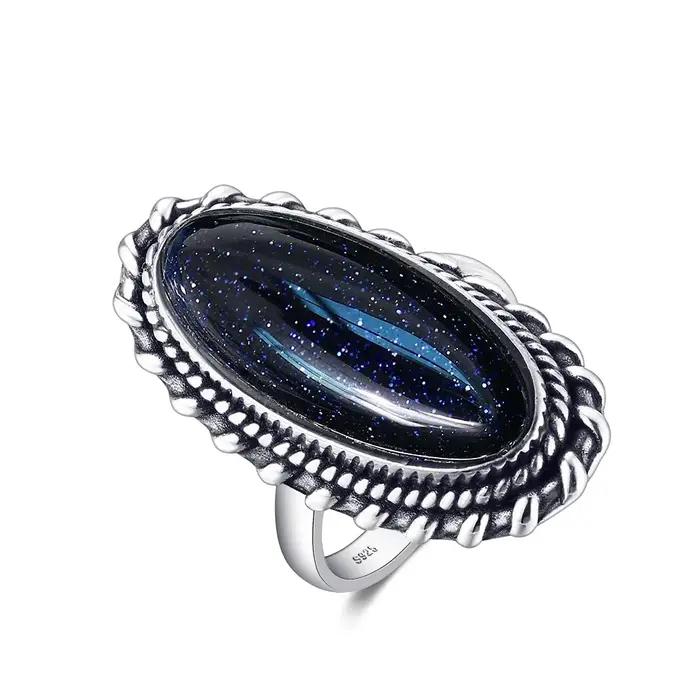 Bague ovale rétro en turquoise naturelle 11*25mm pour femme