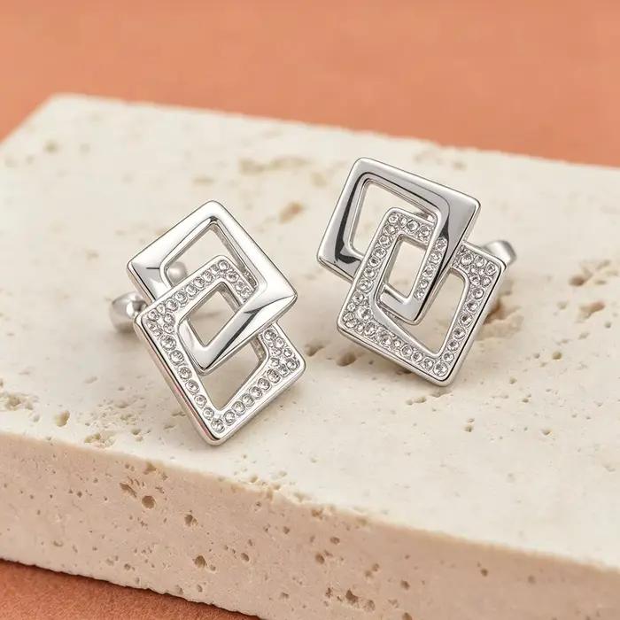 JeeMango – boucles d'oreilles géométriques en Zircon pour femmes, en acier inoxydable, couleur or, cristal, bijoux à la mode, E26089