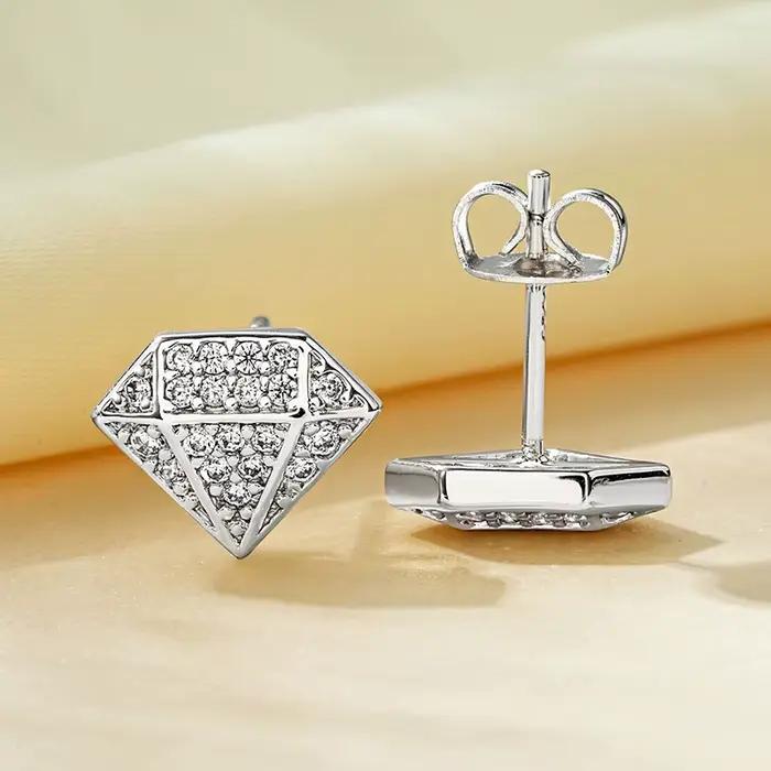 Rrjzz Boucles d'oreilles uniques plaquées or 14 carats en forme de diamant scintillant Fashion CZ Si