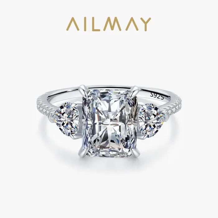 Ailmay exquis luxe Rectangle 3ct AAAAA CZ bague 925 bagues en argent Sterling pour les femmes de fia