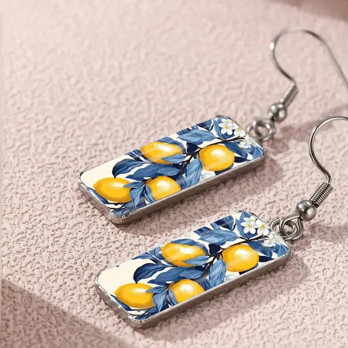Boucles d'oreilles citron en verre convexe et acier inoxydable pour femmes style décontracté sportif occasions quotidiennes et spéciales