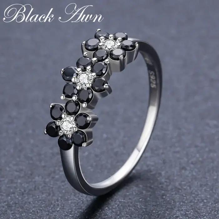 Noir awn nouveau mignon couleur argent Bijoux fleur Bague