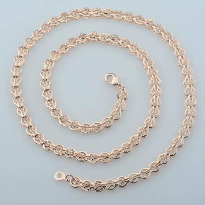 6mm femmes 585 couleur or Rose plume en forme Double couche serpent collier Bracelet ensemble bijoux