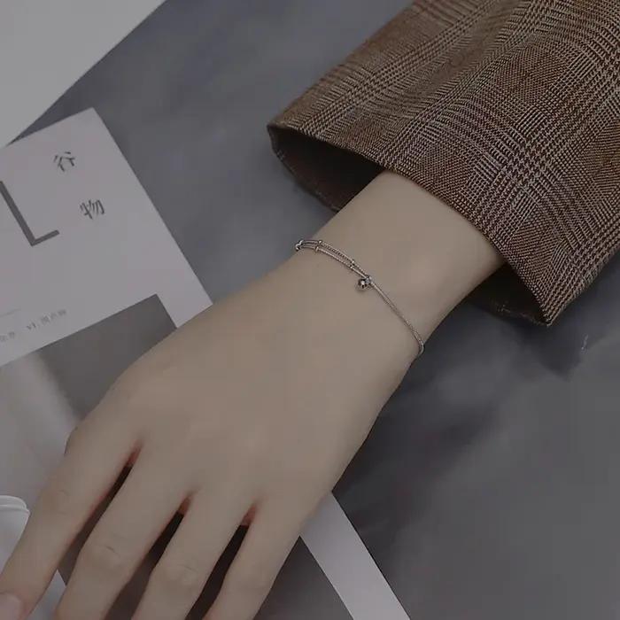 Bracelet double couche en argent regardé 925 pour femme