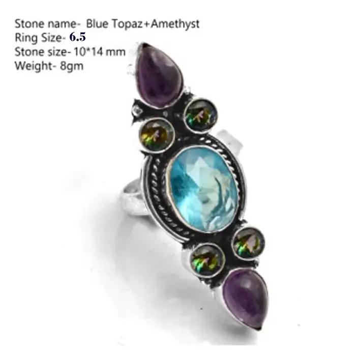 Véritable bague en labradorite de topaze bleue en pierre de lune Elena Larimar