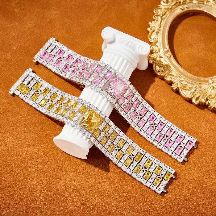 Marque de luxe pur 925 bijoux en argent Sterling pour les femmes Bracelet en cristal rose diamant conception
