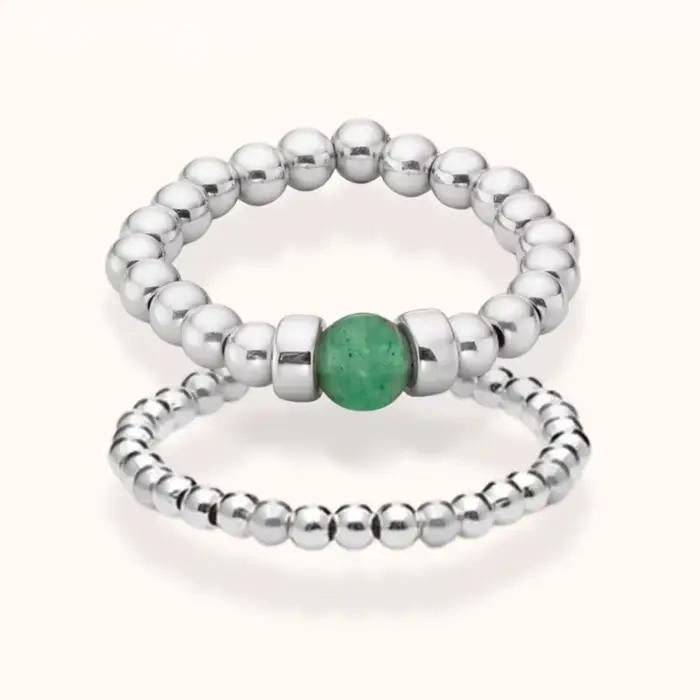 Bague en perles d'aventurine remplie d'argent et d'or pour femme