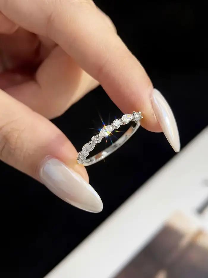 Bague élégante en argent Sterling 925 avec diamant Moissanite véritable, forme Marquise ronde, pour