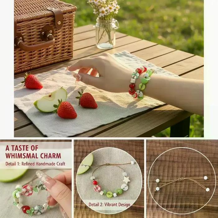 Bracelet à thème pommes sur cordon marron pour filles