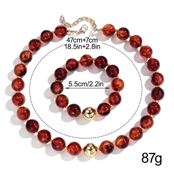 Nouveaux colliers et bracelets en résine à perles rondes pour femmes et hommes