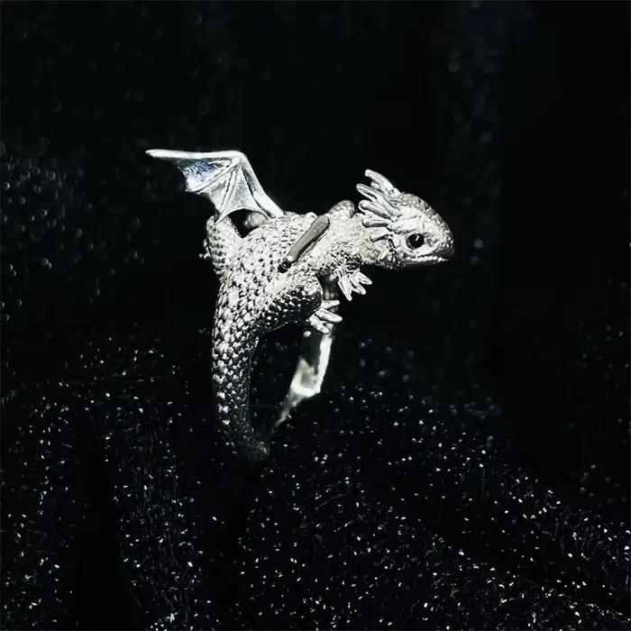 Bagues d'ouverture Vintage Dragon foncé pour hommes et femmes, Animal mignon, couleur argent, métal Punk, mode, bijoux de fête