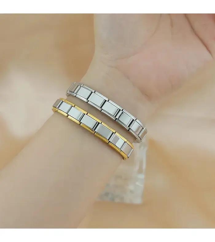Bracelet à breloques italien en acier inoxydable doré pour femmes et hommes