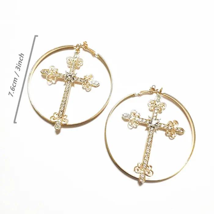 Kuguy – boucles d'oreilles rondes en forme de croix pour femmes, bijoux de couleur or et argent, cri