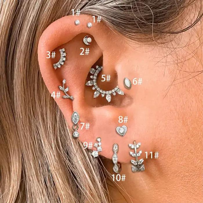 Tragus Helix Daith Piercing d'oreille coeur lune feuille Zircon opale Lobe cerceau boucle