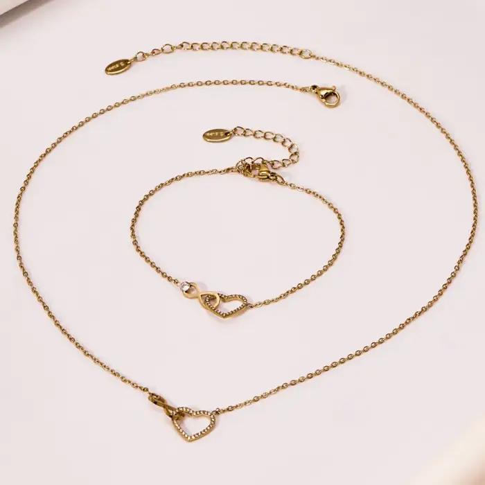 Pendentif infini et cœur pour toujours collier et bracelet en acier inoxydable plaqué or 18 carats pour femmes occasions spéciales浪漫永恒爱情项链吊坠配饰女性夏季慈禧太后 Necklace
