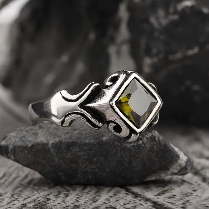 Bague rétro vintage en acier inoxydable sertie de zirconium pour homme, tracker d'humeur pour occasions spéciales et cérémonies