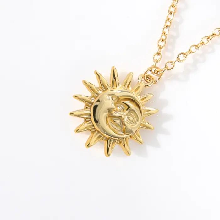 Collier soleil et lune pour femmes, en acier inoxydable, couleur or vintage, pendentifs gothiques, b