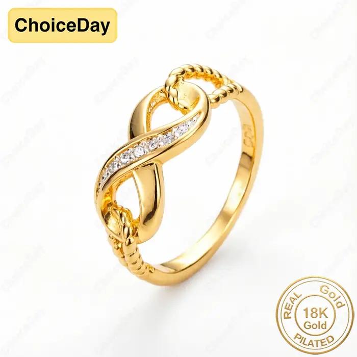 Bague élégante en or plaqué 18 carats avec symbole de l'infini et zircon pour femme - Bijou élégant pour mariage ou fête