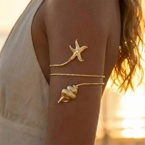 Bracelet de bras réglable forme coquillage étoile de mer femme bijoux vacances plage accessoire thème nautique océan fantaisie marine