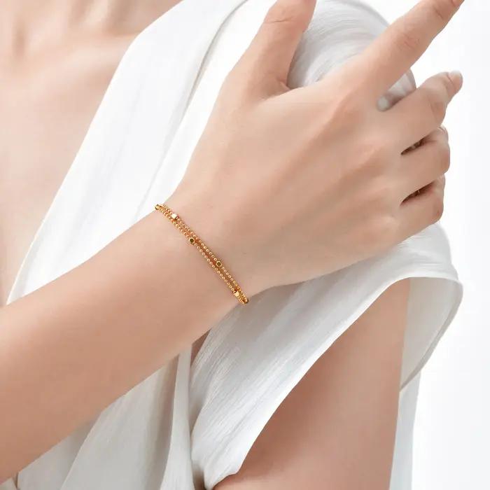 Bracelet Porte-Bonheur en Corde Rouge et Métal Plaqué Or Brun Rougeâtre pour Femmes Occasions Spéciales Mémorables Tendances Bijoux Cadeaux