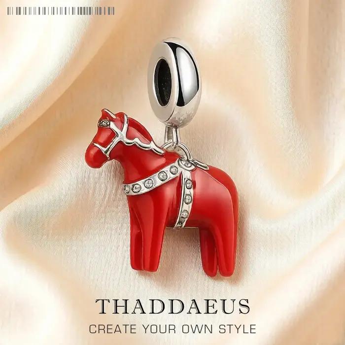 Pendentif cheval Dalarna rouge en argent Sterling 925, breloque pendante, idéal pour Bracelet, colli