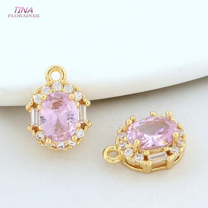 Breloques ovales plaquées or 18 carats et zircon pour femmes, 6 pièces, 10x13.5mm, charms de haute qualité pour fabrication de bijoux