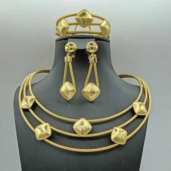 Ensemble de bijoux plaqué or 18 carats pour femmes, collier africain, pendentif, boucles d'oreilles, bracelet, bague, luxe, mode, fête, mariage, cadeaux