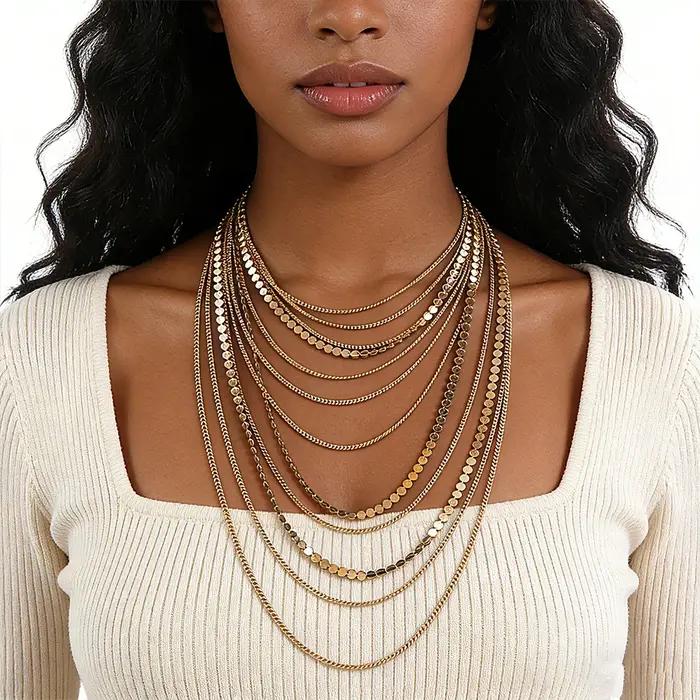 Collier lariat à pampilles en maille métallique