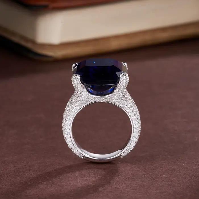 Bague en argent sterling 925 sertie de saphir haute teneur en carbone pour femmes et hommes pour soirées et mariages