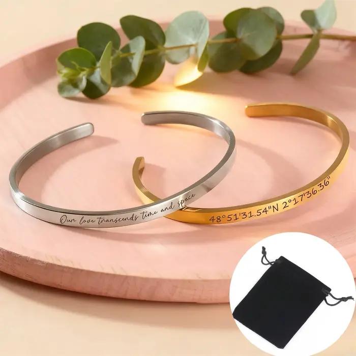 Bracelet personnalisé en acier inoxydable pour femmes avec gravure de nom, date ou numéro style décontracté et sportif occasions spéciales