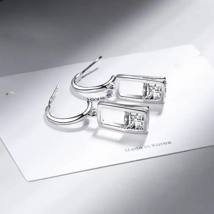 Boucles d'oreilles géométriques carrées en argent Sterling 925