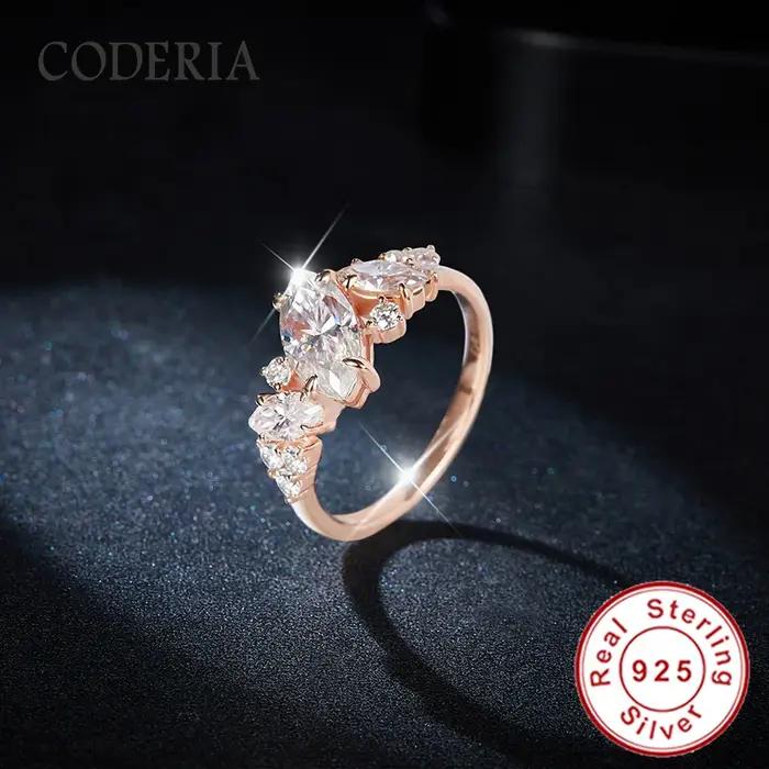 Bague en argent 925 plaqué or rose 18 carats avec moissanite pleine taille marquise irrégulière 1 carat D VVS1 pour