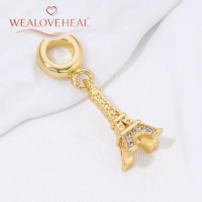 Perles pour bracelet en laiton plaqué or 18 carats avec motifs Lettre FE/Coquillage/Cœur/Tour Eiffel pour création de bijoux DIY femmes occasions spéciales