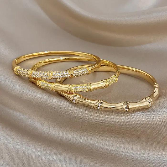 Bracelet manchette élégant en forme de nœud de bambou incrusté de diamants pour femme