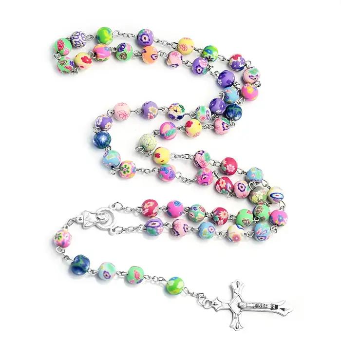 Chapelet multicolore en perles d'argile polymère pour femmes
