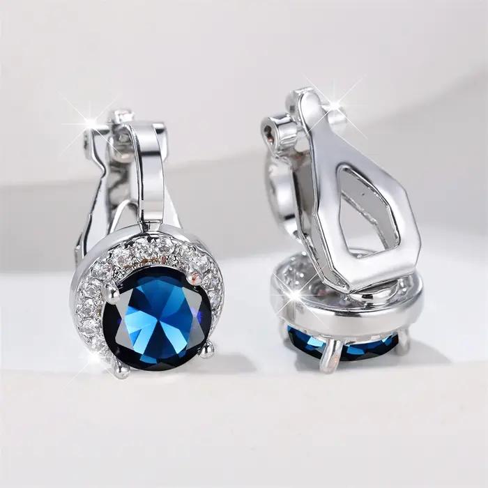 Boucles d'oreilles à Clip en pierre ronde en cristal arc-en-ciel mystique pour femmes
