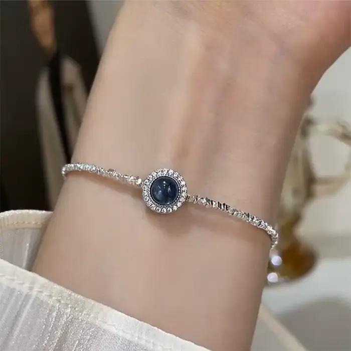Bracelet en argent regardé 925 pour femme, bleu absorbe ouissant, carrés irréguliers, bijoux élégants pour fille, cadeau de mode, livraison directe, vente en gros