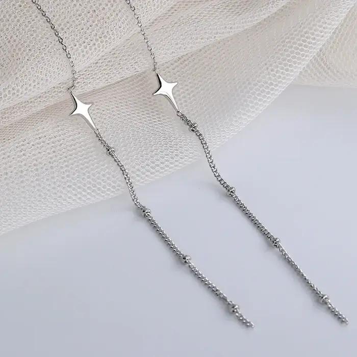 Boucles d'oreilles pendantes étoile et croix en argent regardé 925 pour femmes