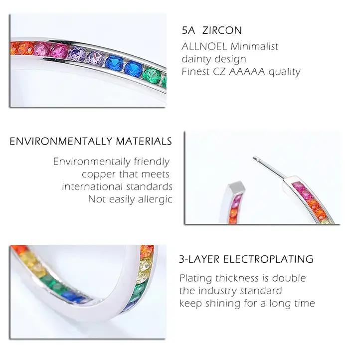 ALLNOEL grand cercle rond coloré boucle d'oreille pour les femmes arc-en-ciel CZ Zircon Piercing tendance géométrique