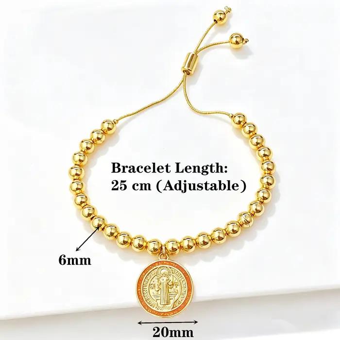 Nouvel Arrivage Bracelet de perles en cuivre avec médaille ronde Saint Benoît en émail