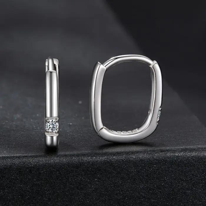Bamoer U Moissanite ovale boucles d'oreilles géométrie oreille pince D couleur VVS1 EX 925 en argent Sterling Original luxe bijoux mère cadeau