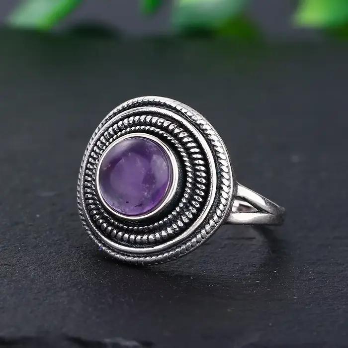 Bague ronde en argent regardé S925 pour femme